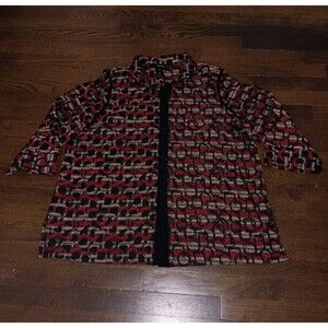 Ali Miles Jacket Womens 1X Black Red Geometric 3/4 Sleeve Collared Toggle